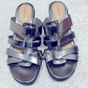 Silver metallic sandals heels shoes NWOT